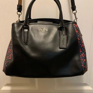 Black coach bag toad with long shoulder strap mom leather